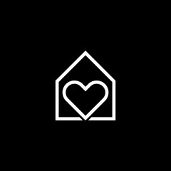 House Icon Inside Heart Symbol Logo  isolated on black background