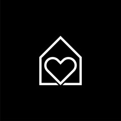House Icon Inside Heart Symbol Logo  isolated on black background