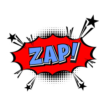 Lettering Zap!. Comic text sound effects. Vector bubble icon speech phrase, cartoon exclusive font label tag expression, sounds illustration. Comics book balloon.