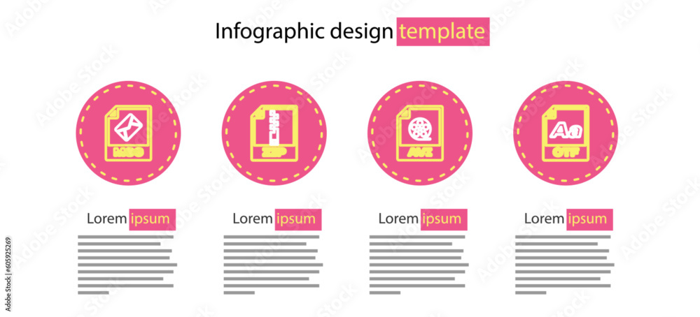 Poster set line avi file document, otf, zip and msg icon. vector