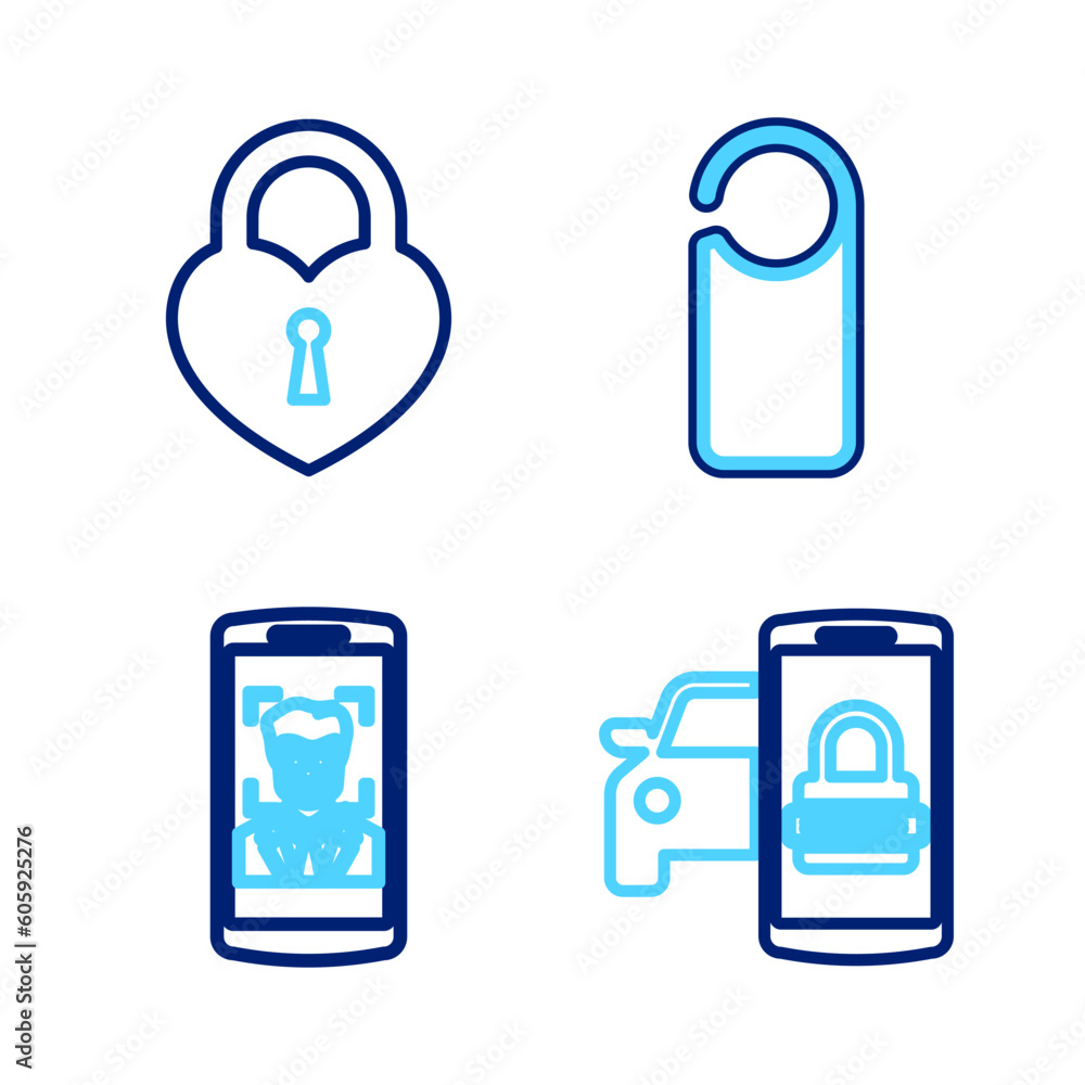 Poster set line smart car security system, mobile and face recognition, please do not disturb and castle in