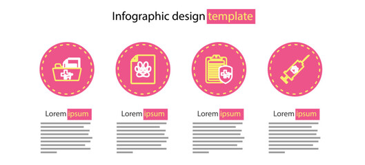 Set line Clinical record pet, Syringe with vaccine, Medical certificate for dog cat and veterinary folder icon. Vector