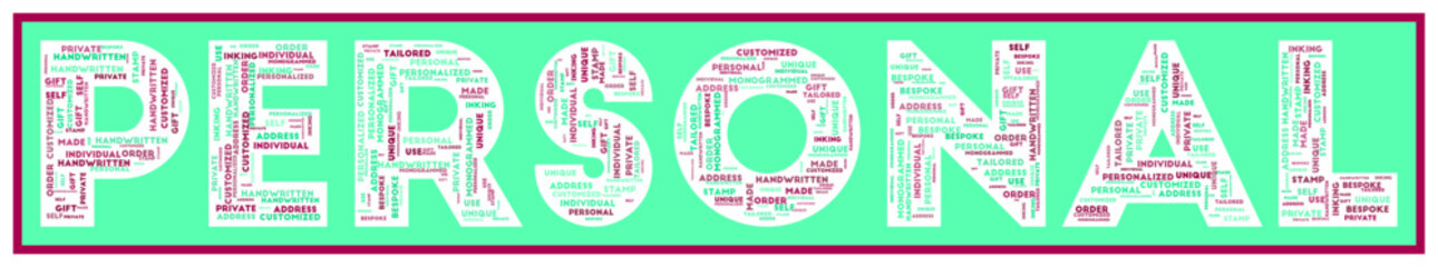 Vector word cloud design. The word PERSONAL is filled with related keywords.