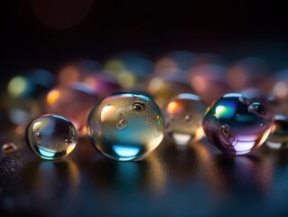 Iridescent pearl spheres on a dark background Liquid dynamic shapes Created with Generative AI technology.