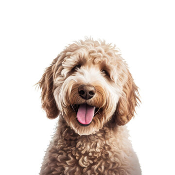 Smiling labradoodle dog on transparent png background. Generative ai.