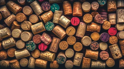 Fotobehang Background of old wine corks, generative AI. © puhimec