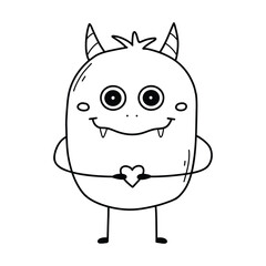 Cute monster in doodle style. Linear baby monster. Coloring book for children. Vector illustration. Isolated mascot.
