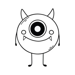 Cute monster in doodle style. Linear baby monster. Coloring book for children. Vector illustration. Isolated mascot.