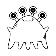 Cute monster in doodle style. Linear baby monster. Coloring book for children. Vector illustration. Isolated mascot.
