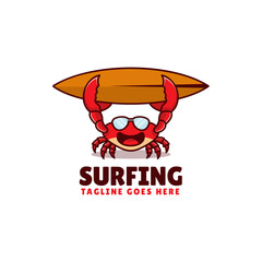 Vector Logo Illustration Surfing Mascot Cartoon Style.
