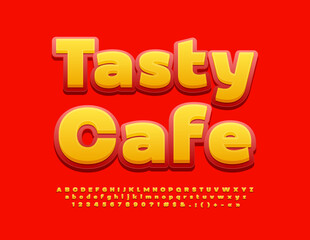 Obraz premium Vector advertising Signboard Tasty Cafe. Modern Artistic Font. Trendy bright Alphabet Letters and Numbers