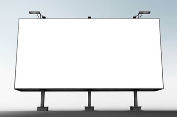 A large advertising panel on concrete pillars and spotlights on it with a transparent canvas, Generative AI