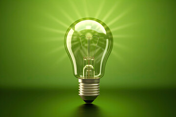 A lightbulb against a green background. Concept motif on the theme of green energy, alternative energy and green electricity.