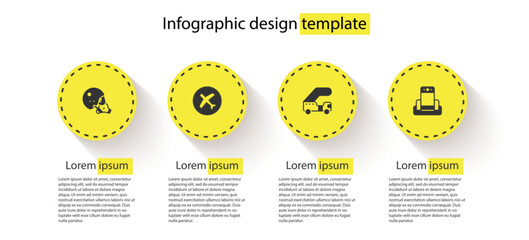 Set Modern pilot helmet, Plane, Passenger ladder and Metal detector in airport. Business infographic template. Vector
