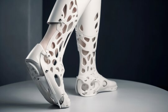 Isolated Prosthetic Legs and Feet close up. Healthcare and medicine concept