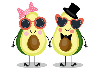 Avocado funny couple with sunglasses