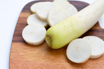 Sliced Japanese daikon. Fresh vegetables