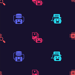 Set Chat bot, Artificial intelligence robot, and Processor CPU on seamless pattern. Vector