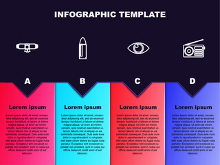 Set line Diploma rolled scroll, Bullet, Eye and Radio. Business infographic template. Vector