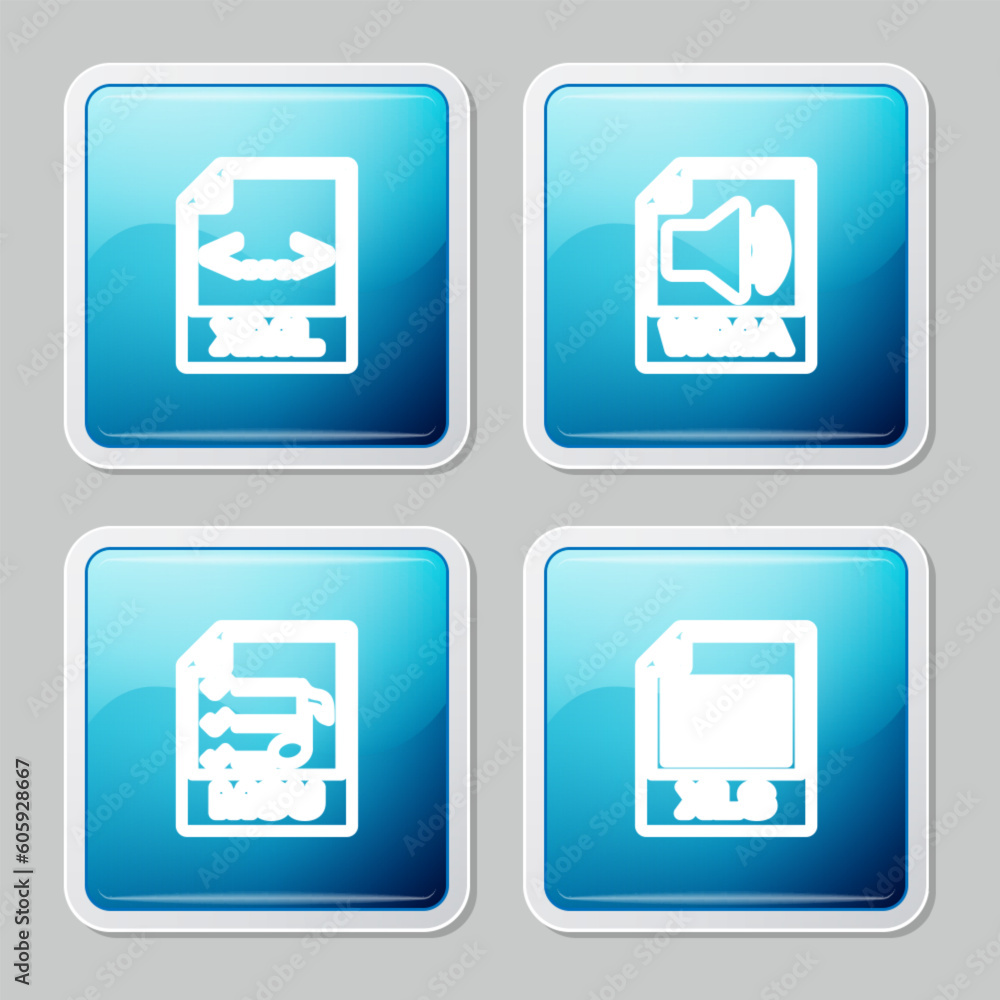 Poster set line xml file document, wma, m3u and xls icon. vector