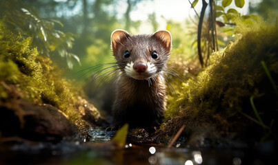 Fototapeta premium closeup photo of mustelid in its natural habitat. Generative AI