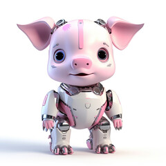Fototapeta na wymiar Cute pink pig robot, robotic farm animal isolated over white background. Created with generative Ai