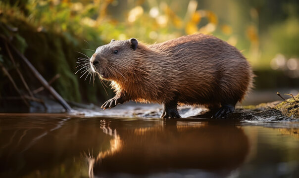 photo of mountain beaver in its natural habitat. Generative AI