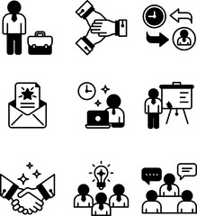 Recruitment and employee icon sheets design. HR human resources glyph style icon set