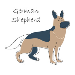 German Shepherd . Cute dog cartoon characters . Flat shape and line stroke design . Vector illustration .