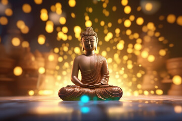  Cute cartoon buddha statue doing meditation, generative AI
