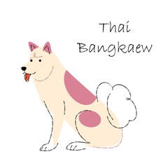 Thai Bangkaew . Cute dog cartoon characters . Flat shape and line stroke design . Vector illustration .