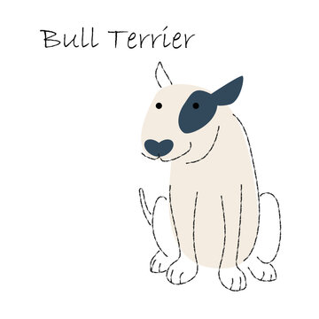 Bull terrier . Cute dog cartoon characters . Flat shape and line stroke design . Vector illustration .
