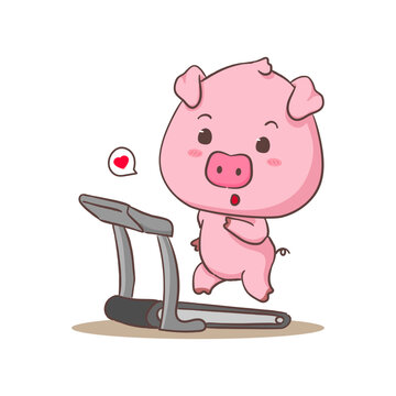 recommend clip art: Cute pig cartoon character running on treadmill. Adorable animal concept design. Isolated white background. Vector art illustration.