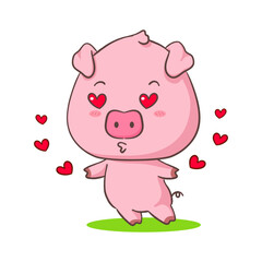 Obraz na płótnie Canvas Cute pig cartoon character kissing and falling in love. Adorable animal concept design. Isolated white background. Vector art illustration.