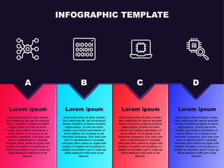 Set line Neural network, Binary code, Processor CPU and . Business infographic template. Vector
