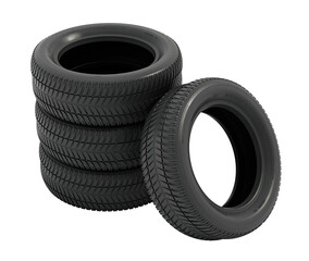 Generic car tyres isolated on transparent background. 3D illustration