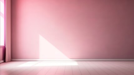 Empty light pink wall with beautiful chiaroscuro. Elegant minimalist background for product presentation