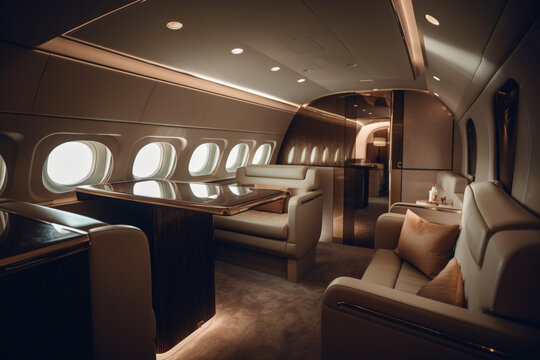 Interior of expensive private jet airline service for executive vacation experience Generative AI