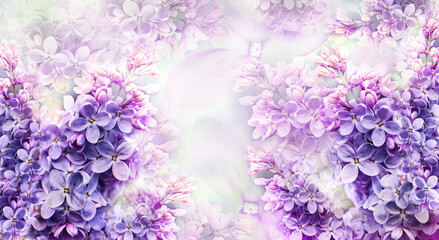 Floral purple spring background. Background of lilac flowers. A postcard for a holiday, anniversary, celebration. Nature.