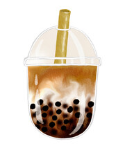 Watercolor Painting of Bubble Tea