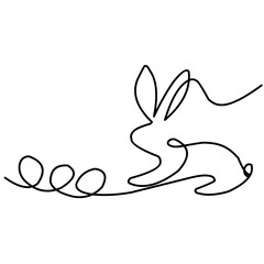 One line Happy Easter holiday decoration drawing, Continuous linear art rabbit and easter eggs, vector illustration