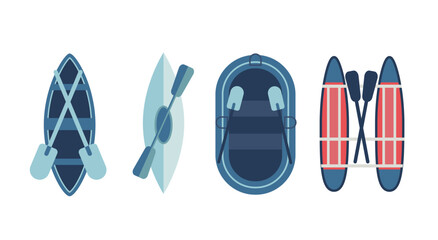 Set of different boats and oars.Vector illustration