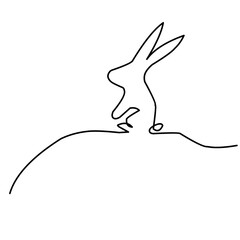 One line Happy Easter holiday decoration drawing, Continuous linear art rabbit and easter eggs, vector illustration