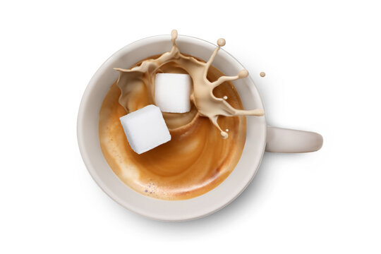 Simple Foamy Coffee with Sugar Cubes Dropped In To It Overhead Generative AI