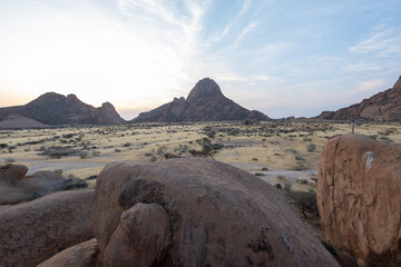 Sunset near Spitzkoppe, a famous granite peak in the center of namibia.