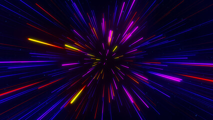 Abstract geometric background of radial lines. Dataflow tunnel. Explosive star. Movement effect. Background. 3D