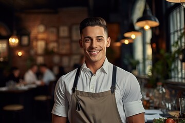 Fototapeta premium Portrait a waiter smiling confident AI Generative
