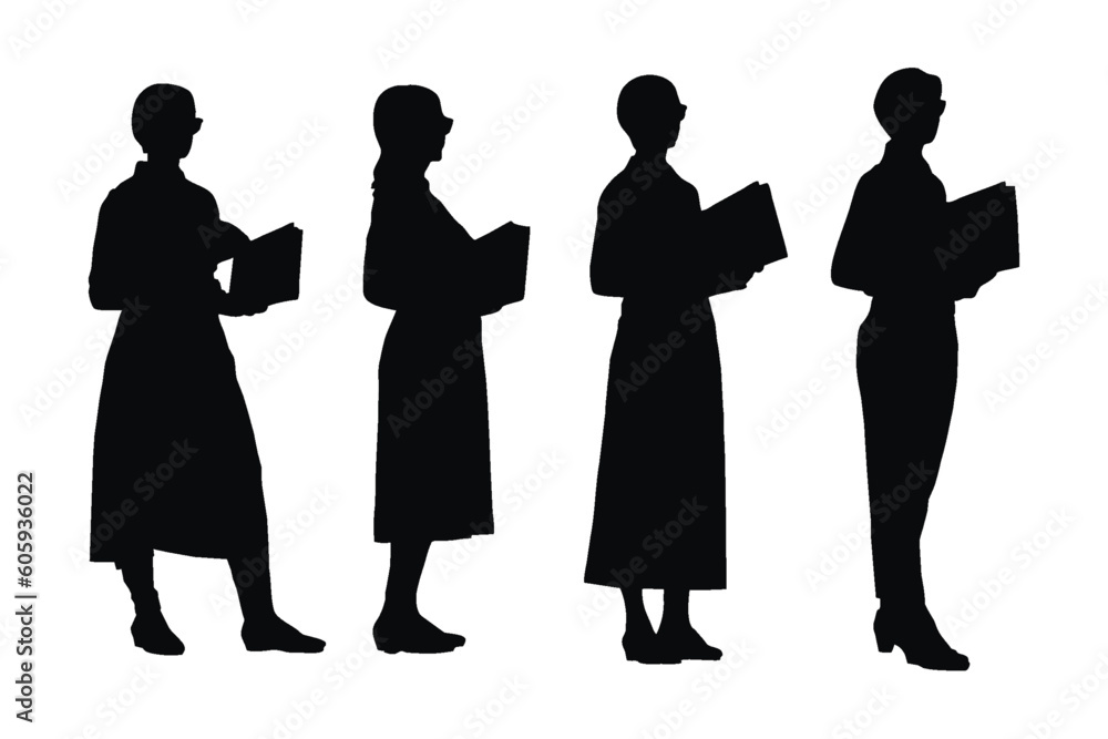 Wall mural female tutors and masters standing in different position silhouette set vectors. girl teachers with 