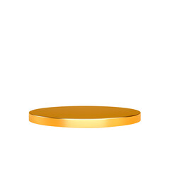 Gold podium or pedestal isolated on transparent png background for product display. Empty golden platform 3D rendering.