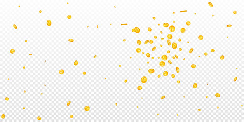 American dollar coins falling. Scattered gold USD